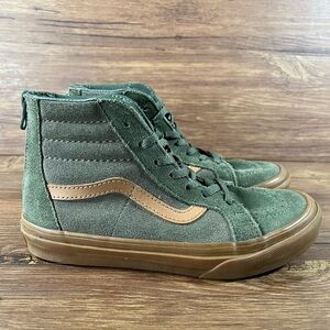 VANS SK8-HI Green Suede Sneakers Shoes Size 2Y Gumsole High Tops